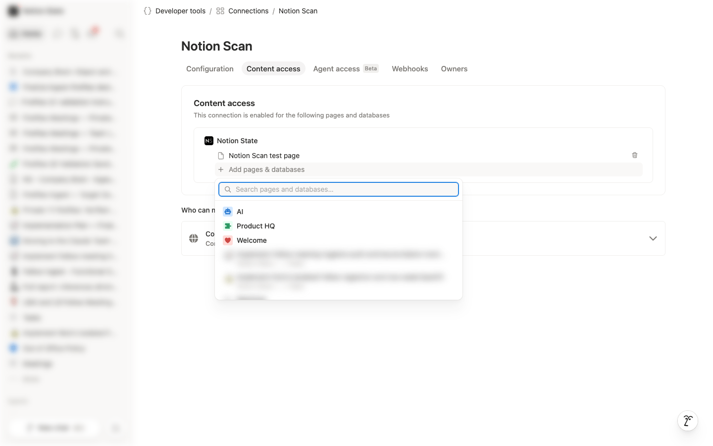 Add pages & databases picker with the search field and teamspace suggestions
